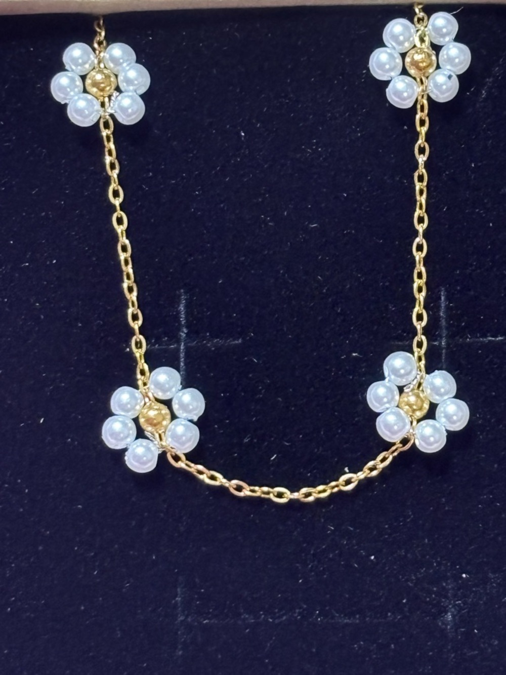 Gold Plated Faux Pearl Flower Necklace Elegant Women's Jewelry